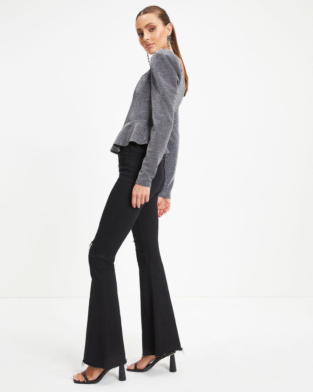 Matrix Metallic Peplum Top - Silver