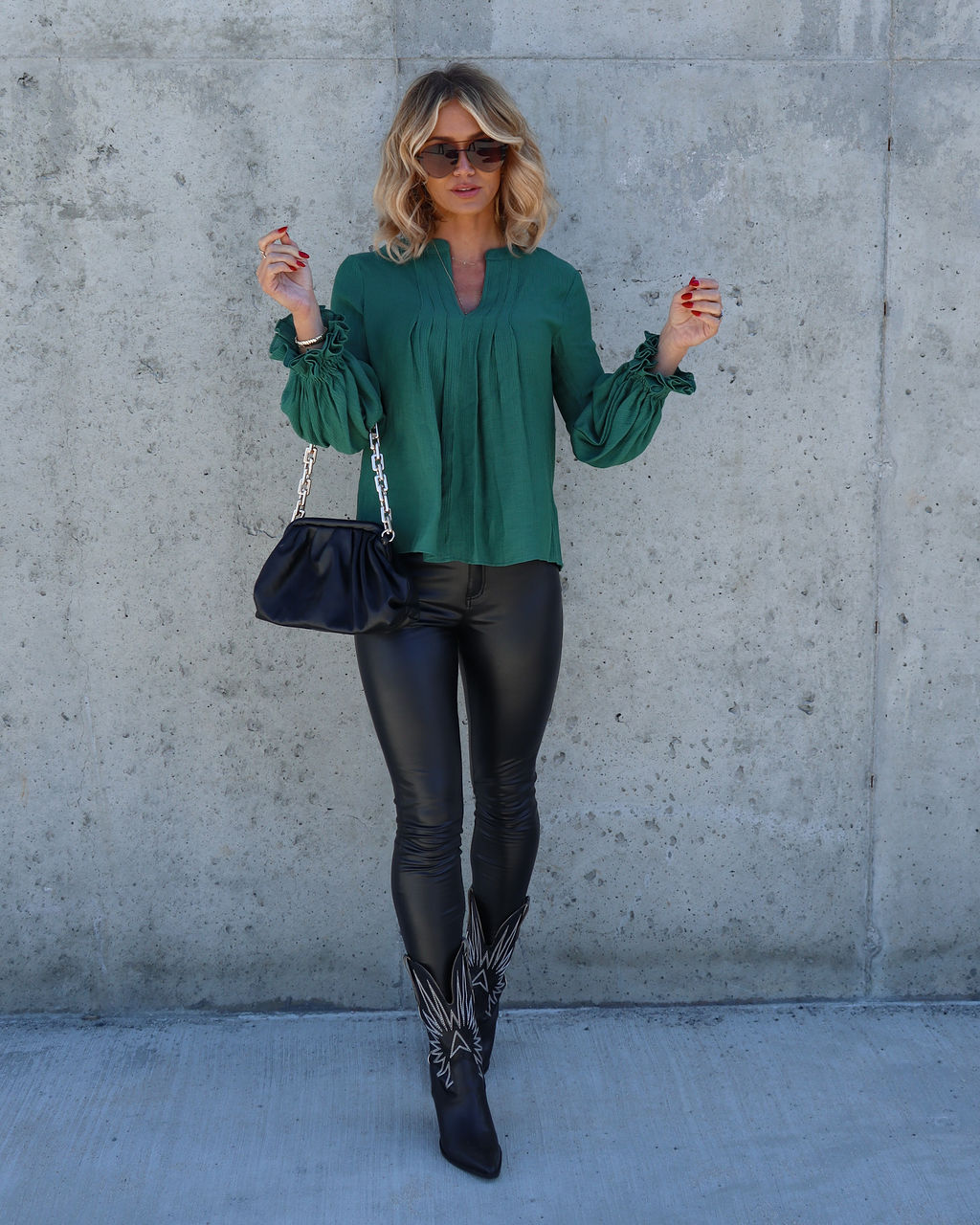 Golden Age Ruffle Peasant Top - Green