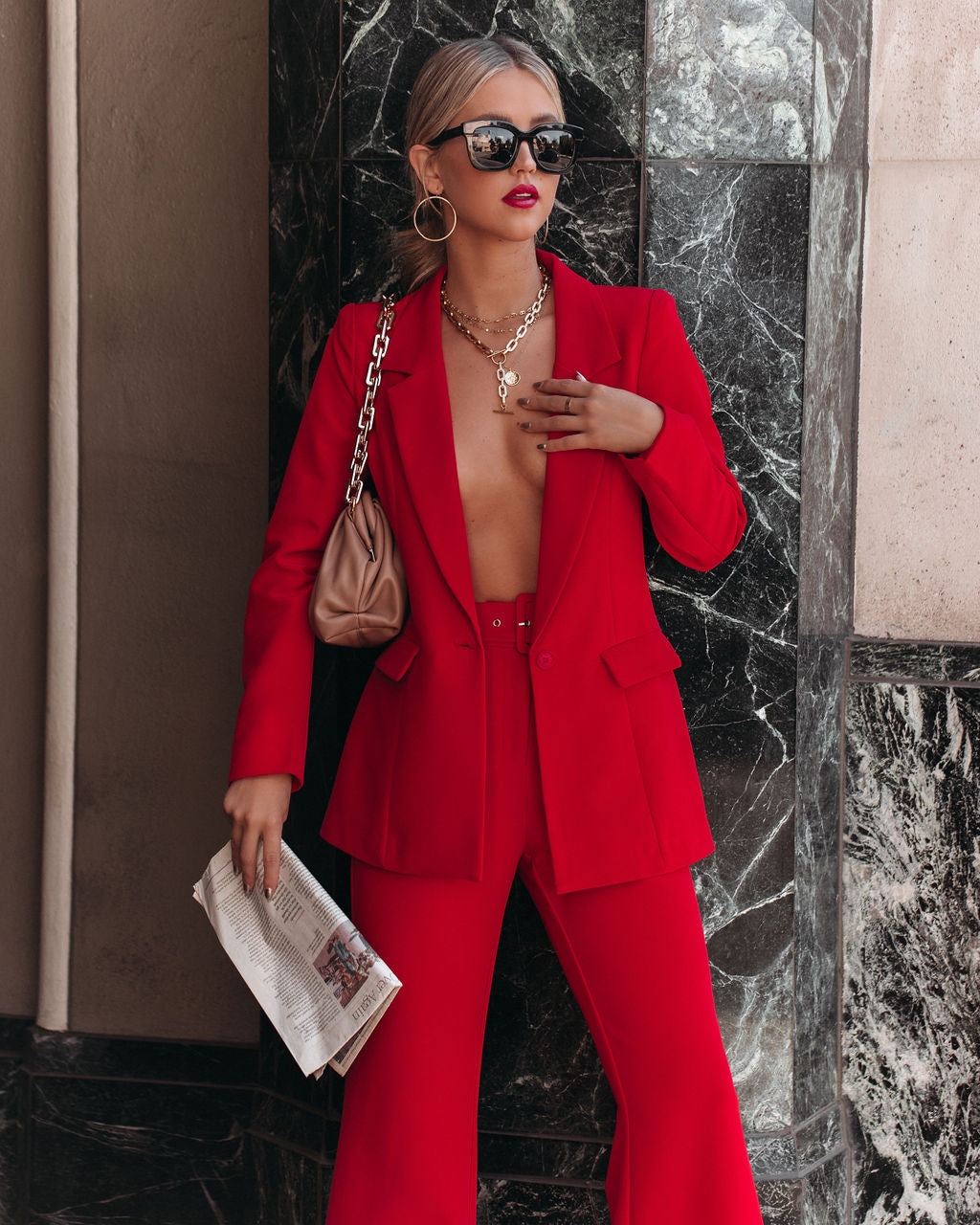Runway Pocketed Blazer - Red