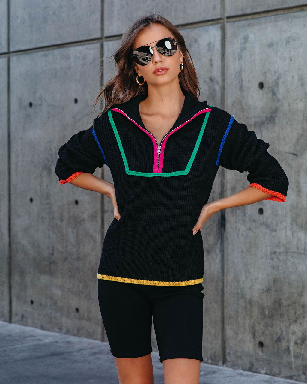 On Another Level Knit Half Zip Pullover Sweater - Black