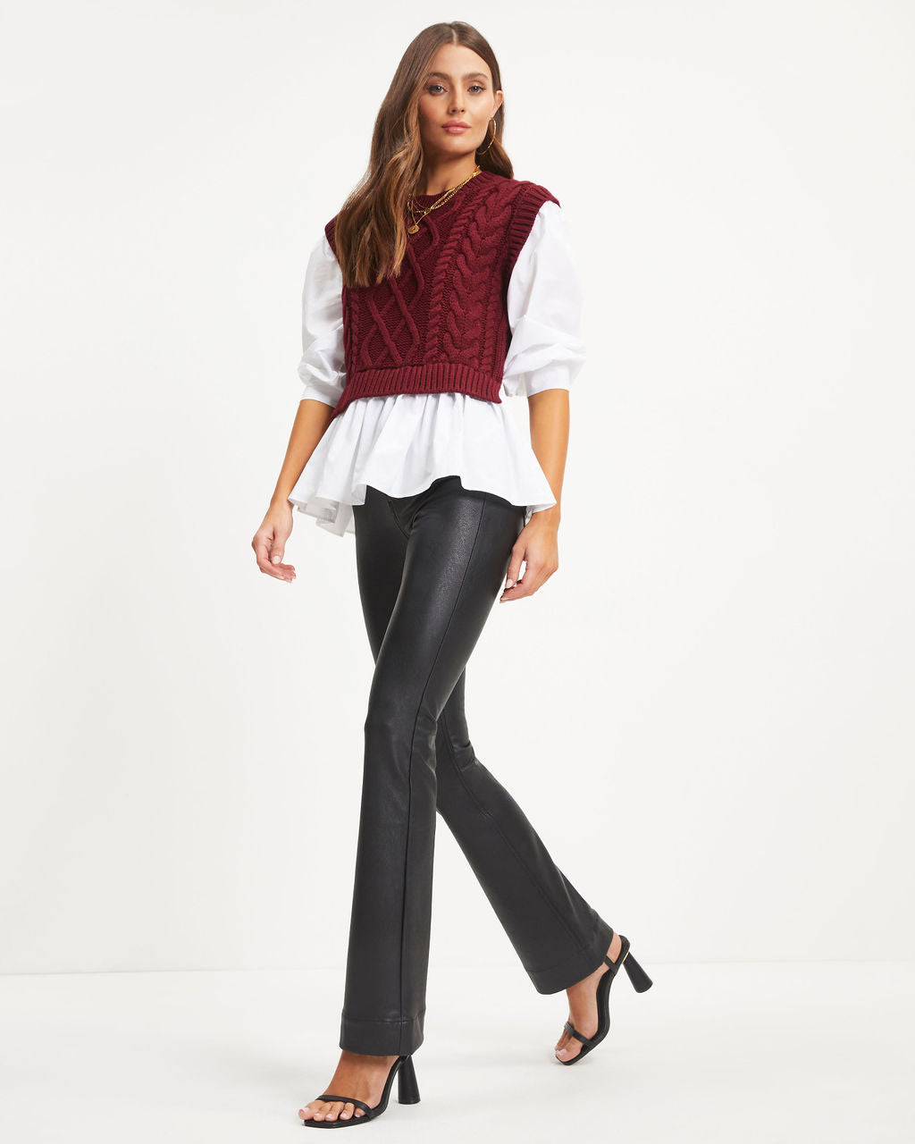 Carmine Contrast Knit Top - Burgundy