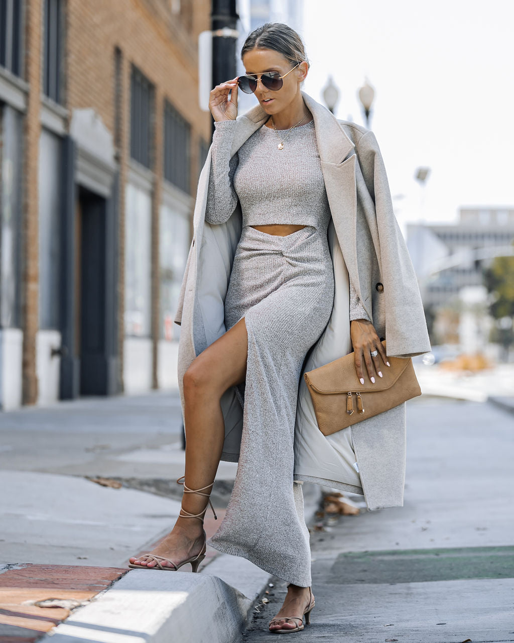 Little Bit Of That Ribbed Cutout Maxi Dress - Taupe