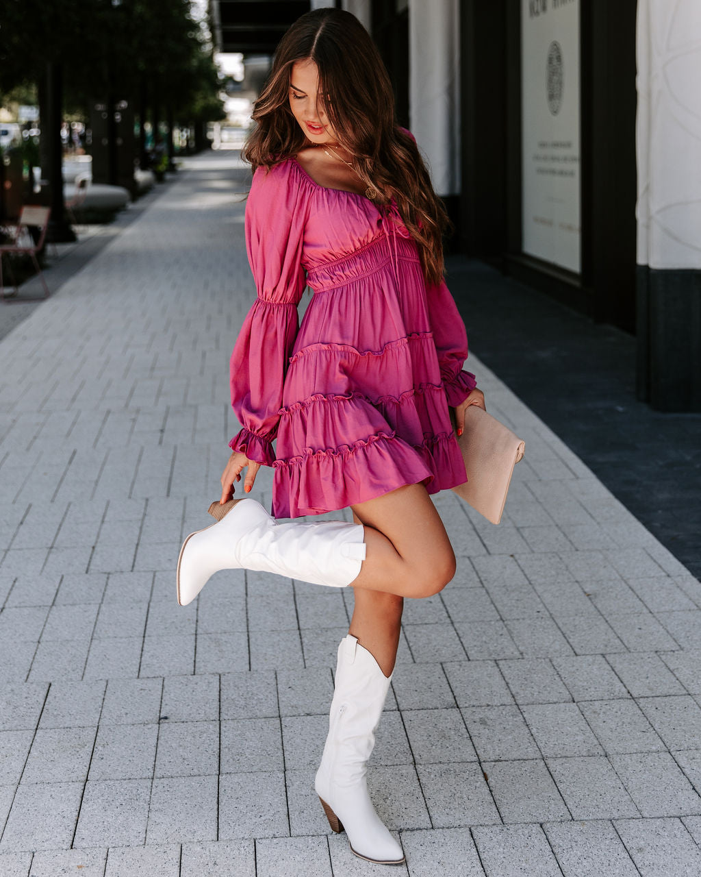 Unrequited Romance Tiered Front Tie Mini Dress - Plum