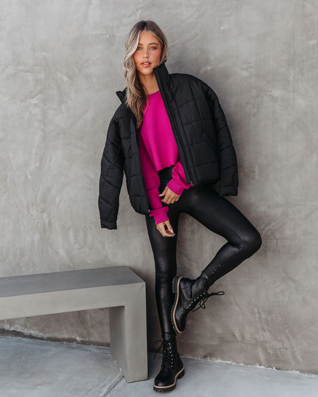 Janice Cotton Long Sleeve Top - Fuchsia