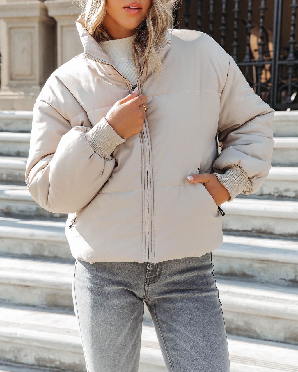 Thomas Pocketed Puffer Jacket - Beige
