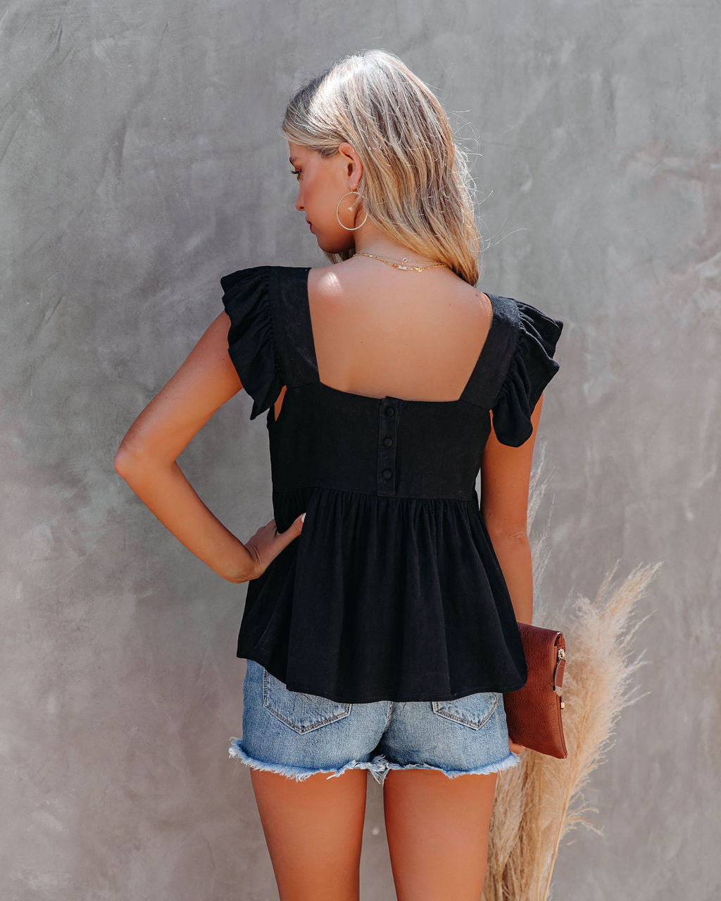 Jody Linen + Cotton Babydoll Top - Black
