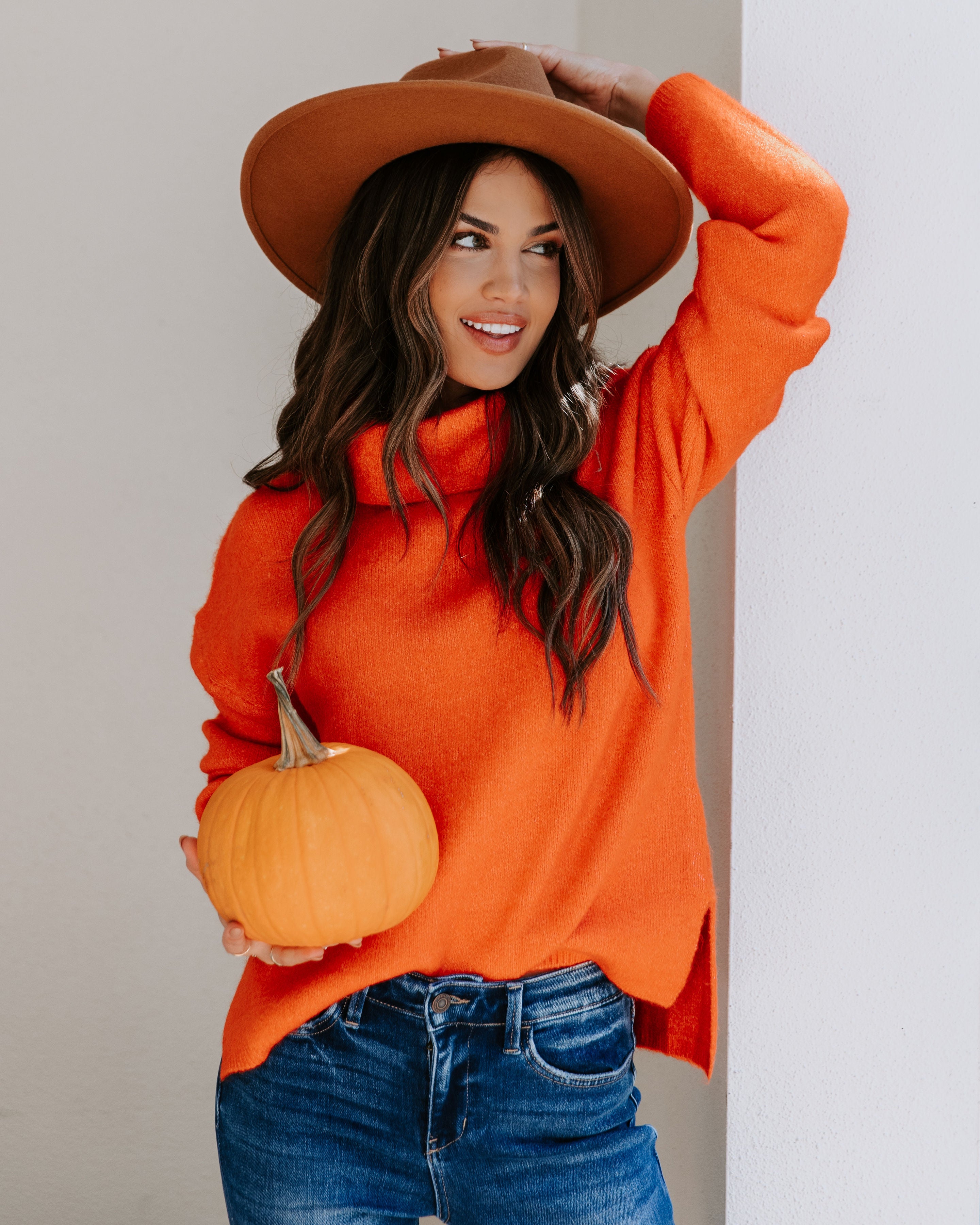 Betsy Cowl Neck Knit Pullover Sweater - Orange