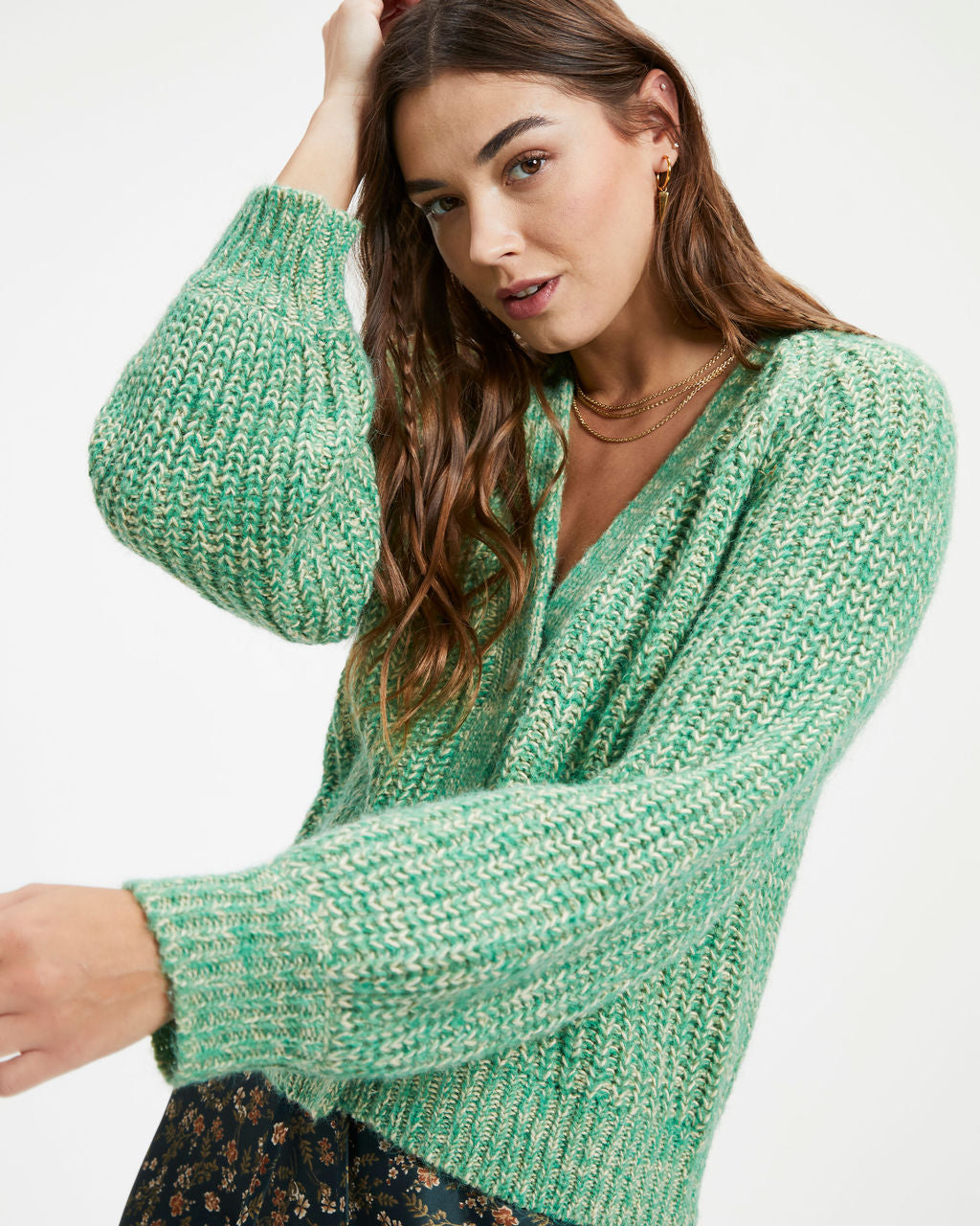 Ireland Knit Balloon Sleeve Cardigan - Green