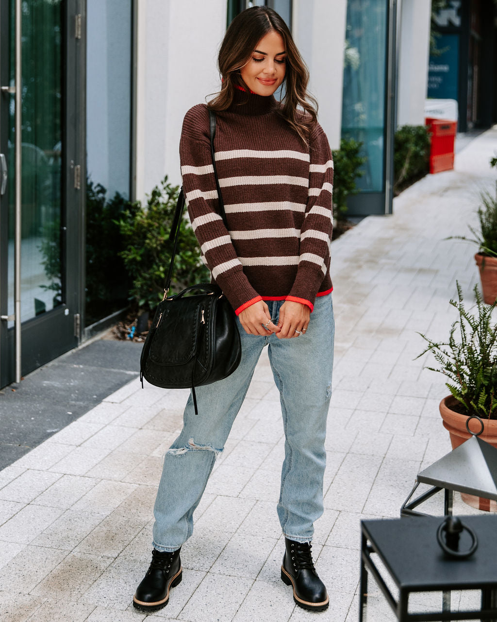 Autumn Is Calling Knit Striped Mock Neck Pullover Sweater - SALE