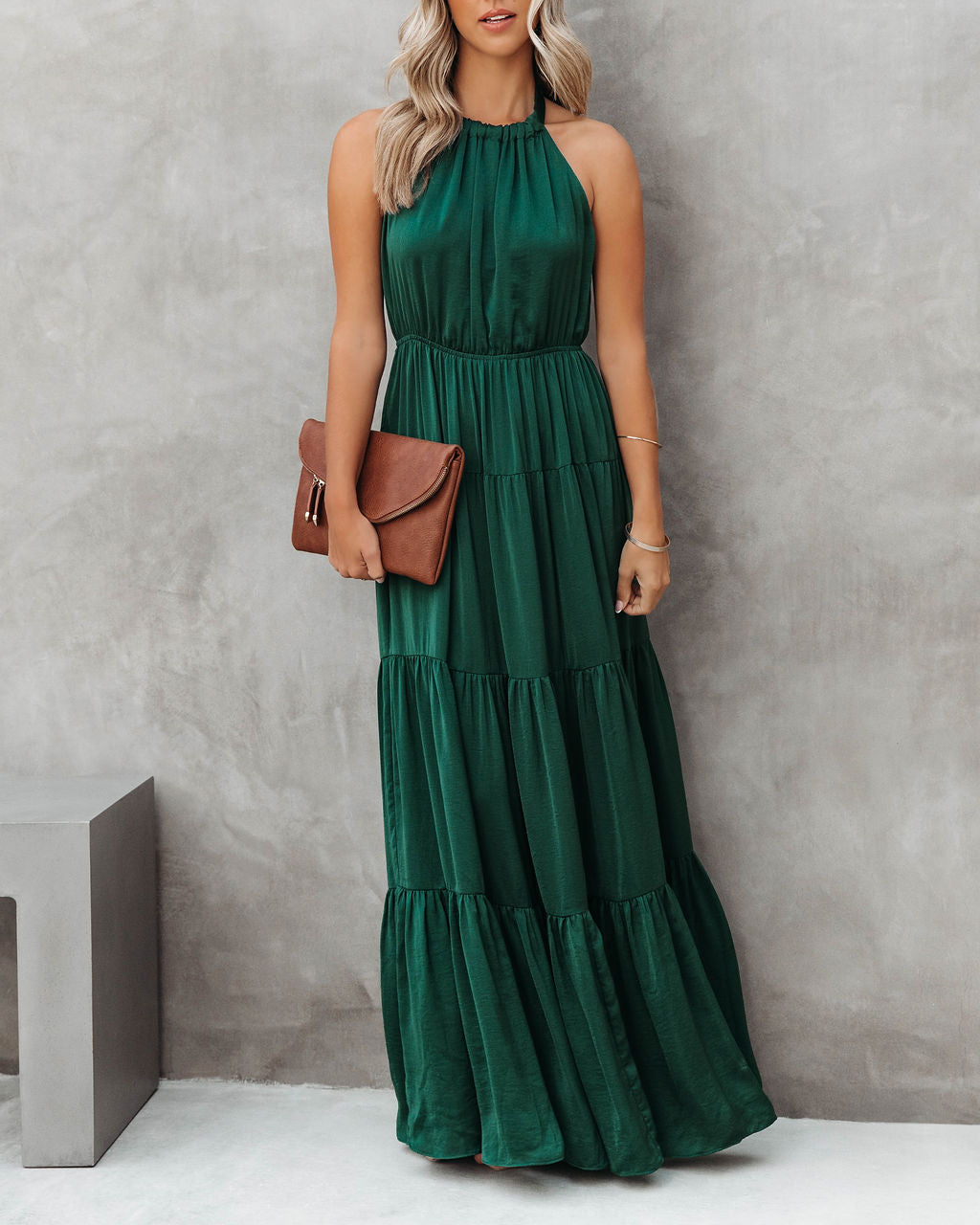 Forever Begins Today Satin Maxi Dress - Emerald Green