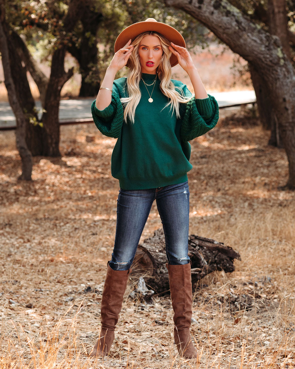 Luke Contrast Cable Knit Sweater - Hunter Green