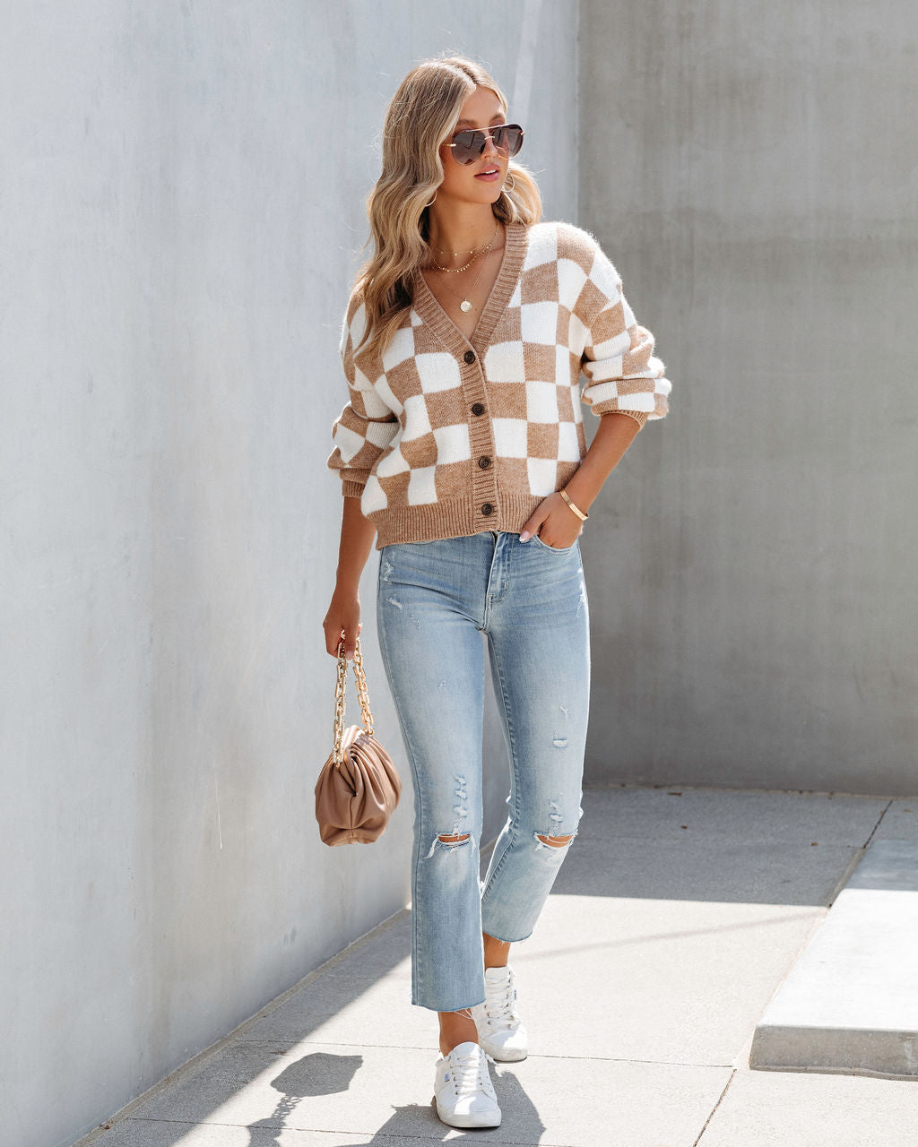 Checkmate Pocketed Knit Cardigan