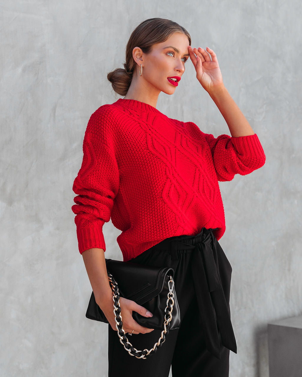 Always Delightful Cable Knit Pullover Sweater - Red