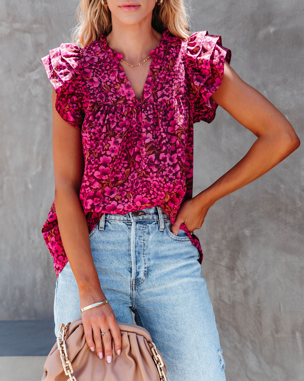 Poppy Fields Ruffle Sleeve Top - Pink - SALE