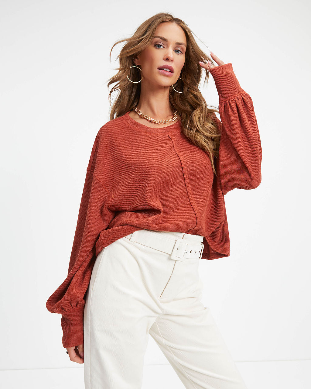 Marcela Knit Pullover Sweater - Rust