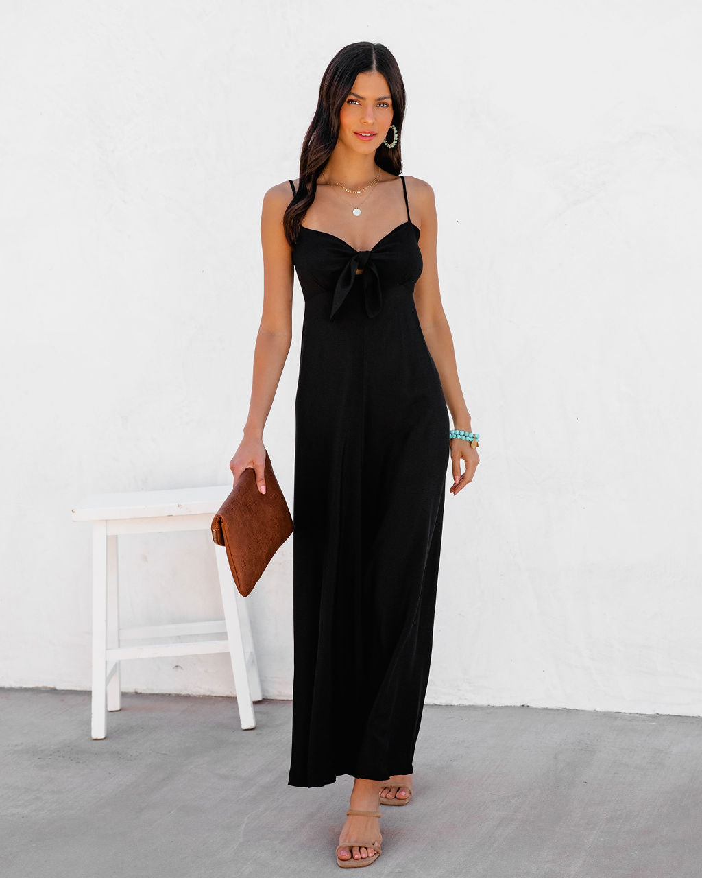 Eladoria Front Tie Maxi Dress - Black - FINAL SALE