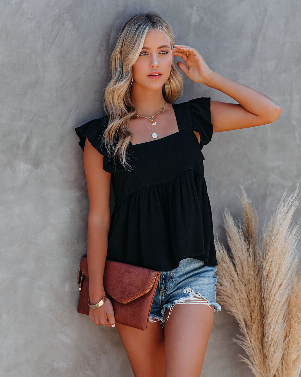 Jody Linen + Cotton Babydoll Top - Black