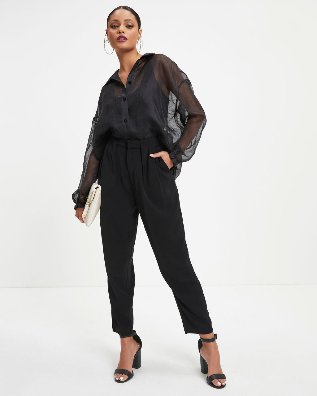 Oh Hey Lucy Organza Button Down Top - Black