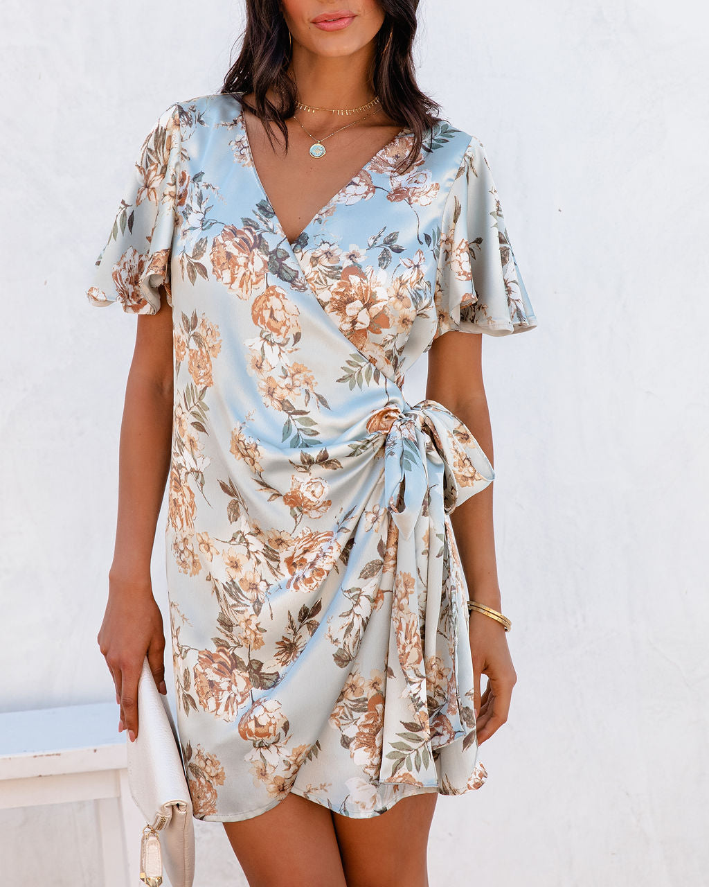 Amazing Grace Satin Floral Wrap Mini Dress - FINAL SALE