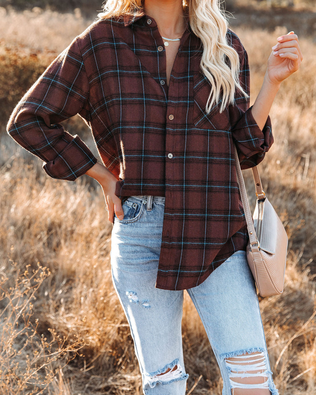 Anchorage Plaid Button Down Top - Chocolate