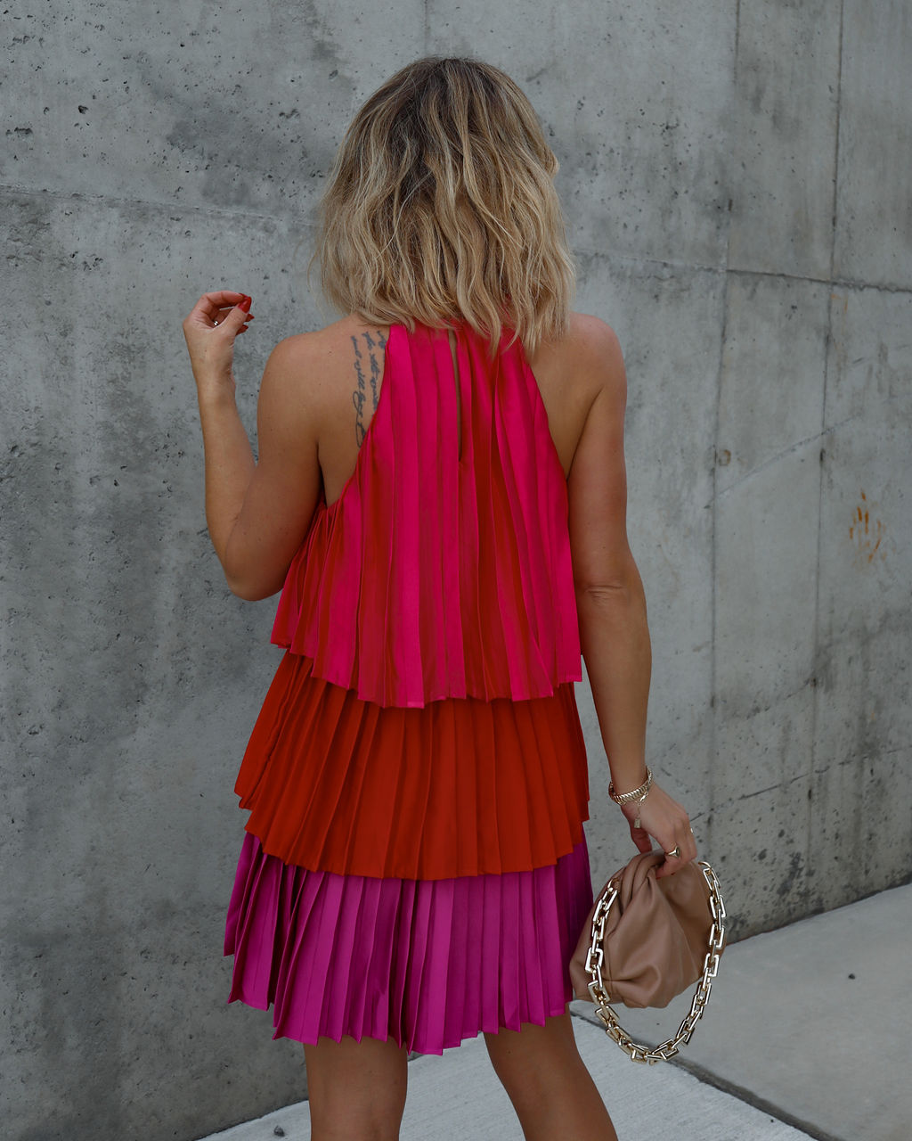 Tracylynn Satin Pleated Tiered Mini Dress - Multi