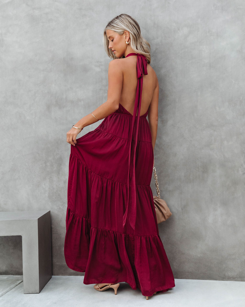 Forever Begins Today Satin Maxi Dress - Wine
