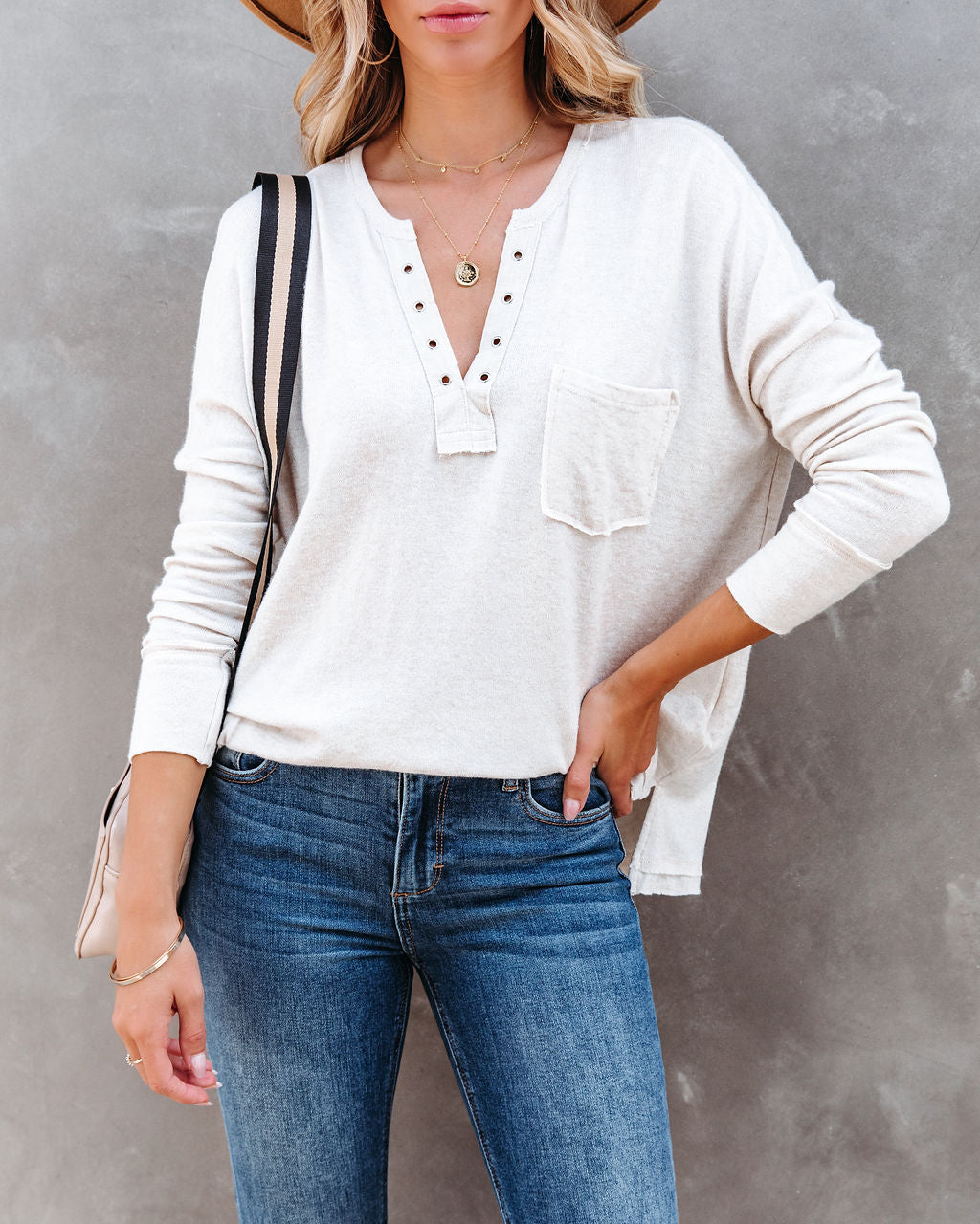 Ezra Grommet Long Sleeve Top - Oatmeal