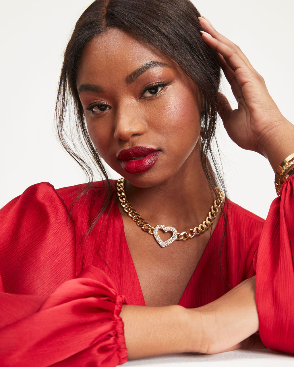 Shashi - Catherine Heart Embellished Chain Necklace - Gold