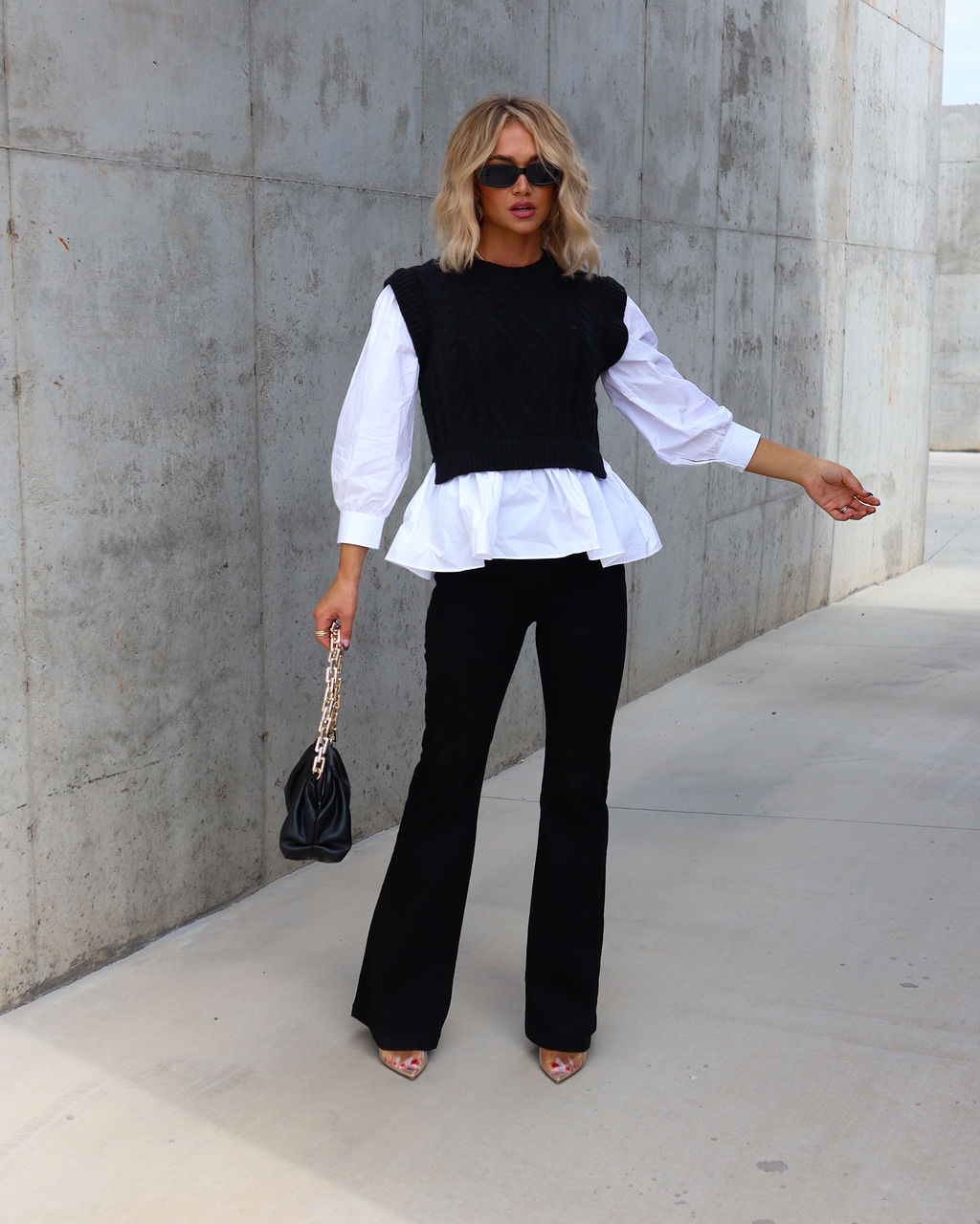 Carmine Contrast Knit Top - Black