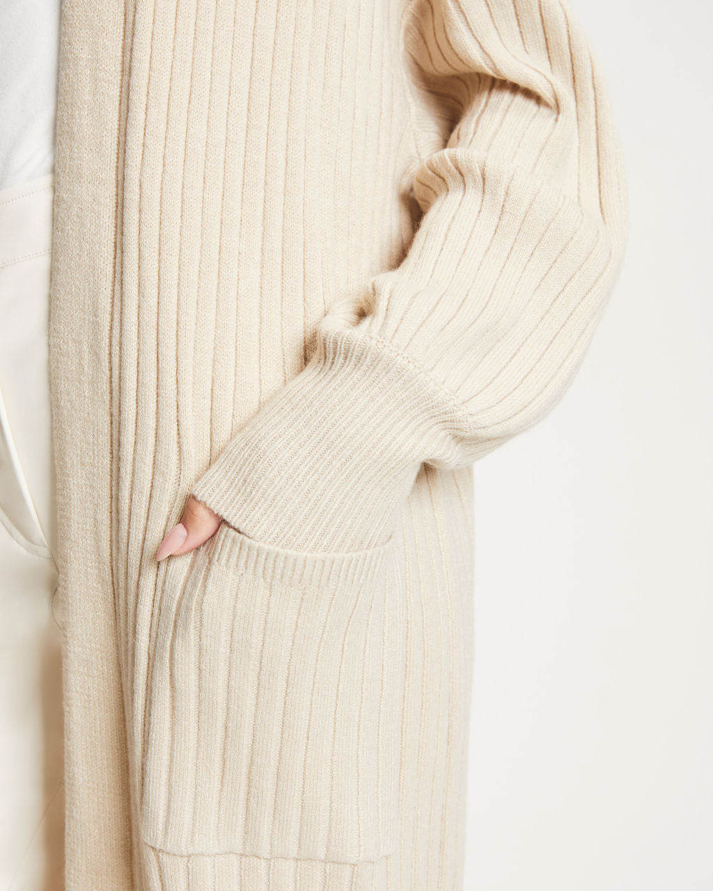 Snuggle Me Up Ribbed Pocketed Cardigan - Beige