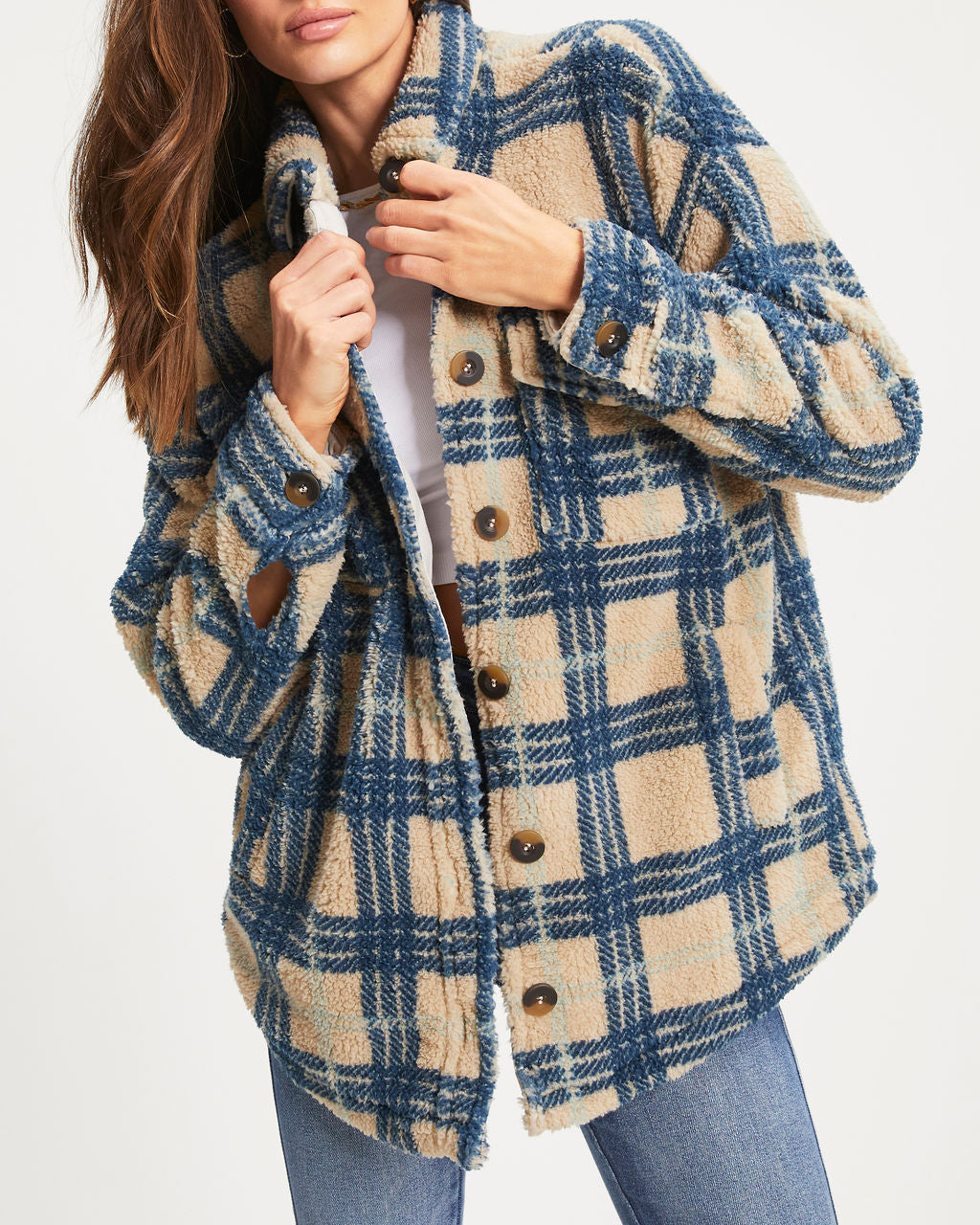 Oaklynn Pocketed Plaid Teddy Jacket
