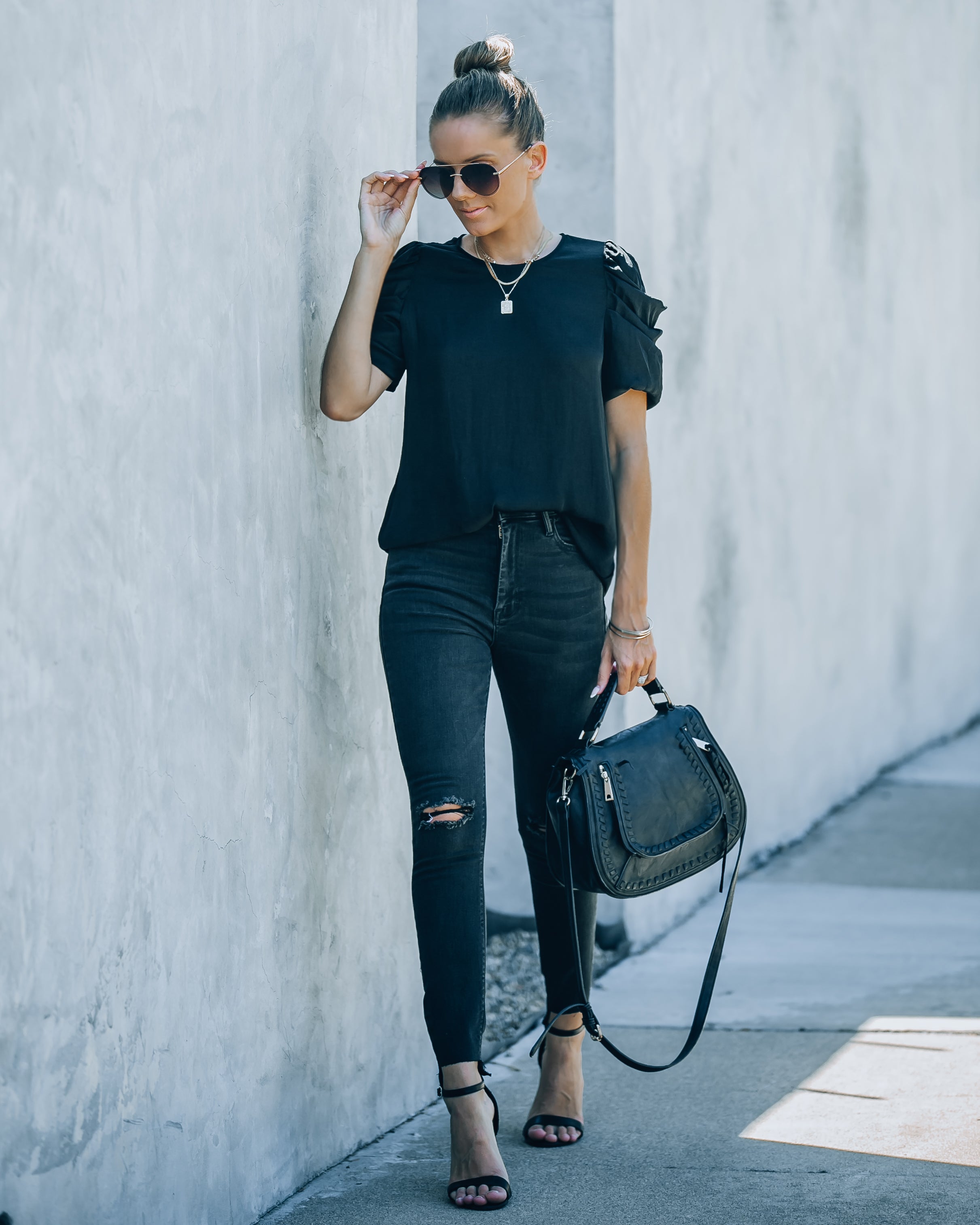 Princeton Drape Shoulder Top - Black - SALE