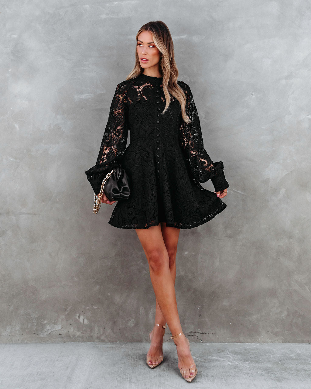 Lila Crochet Lace Mini Dress - Black