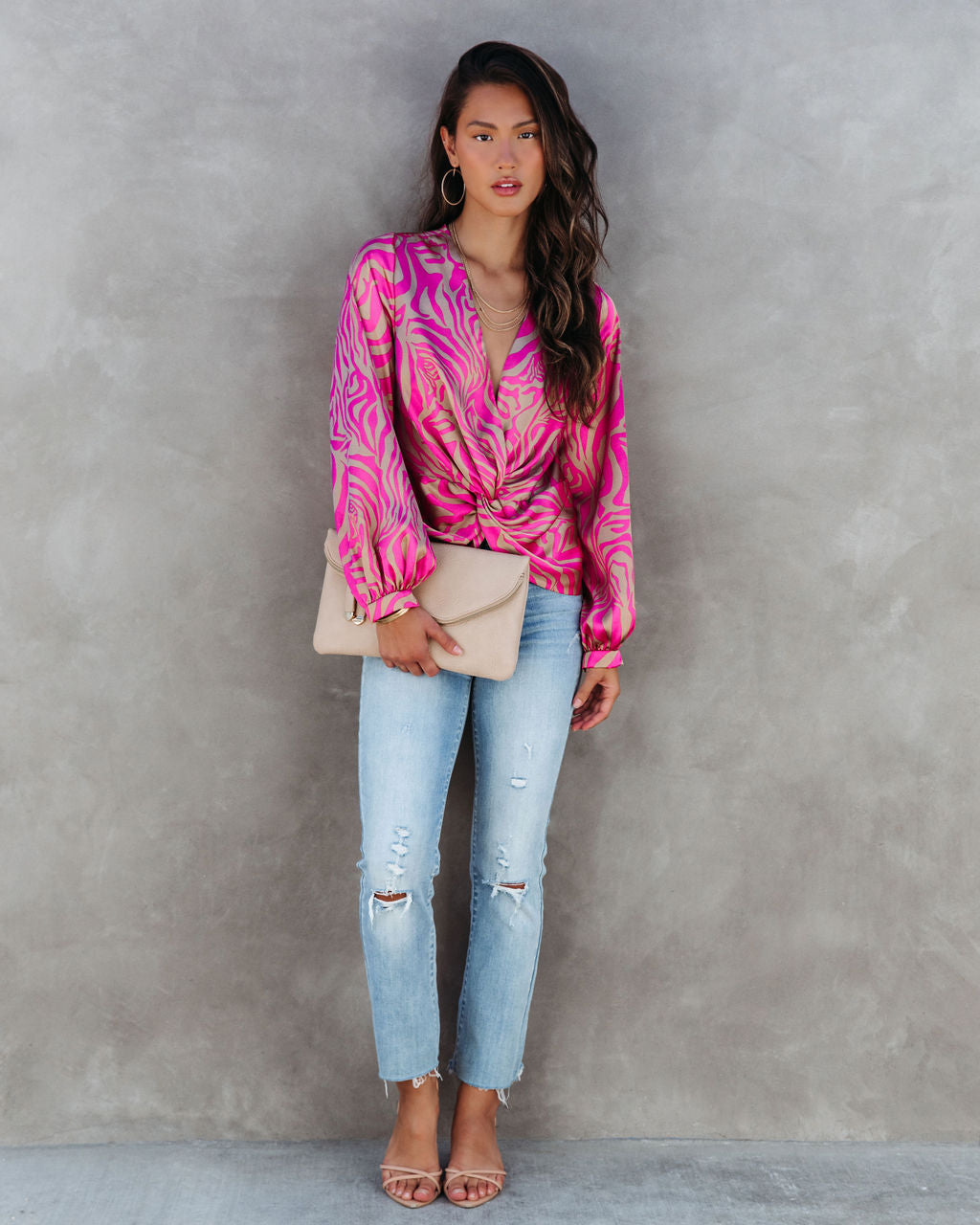 Shane Printed Twisted Balloon Sleeve Top