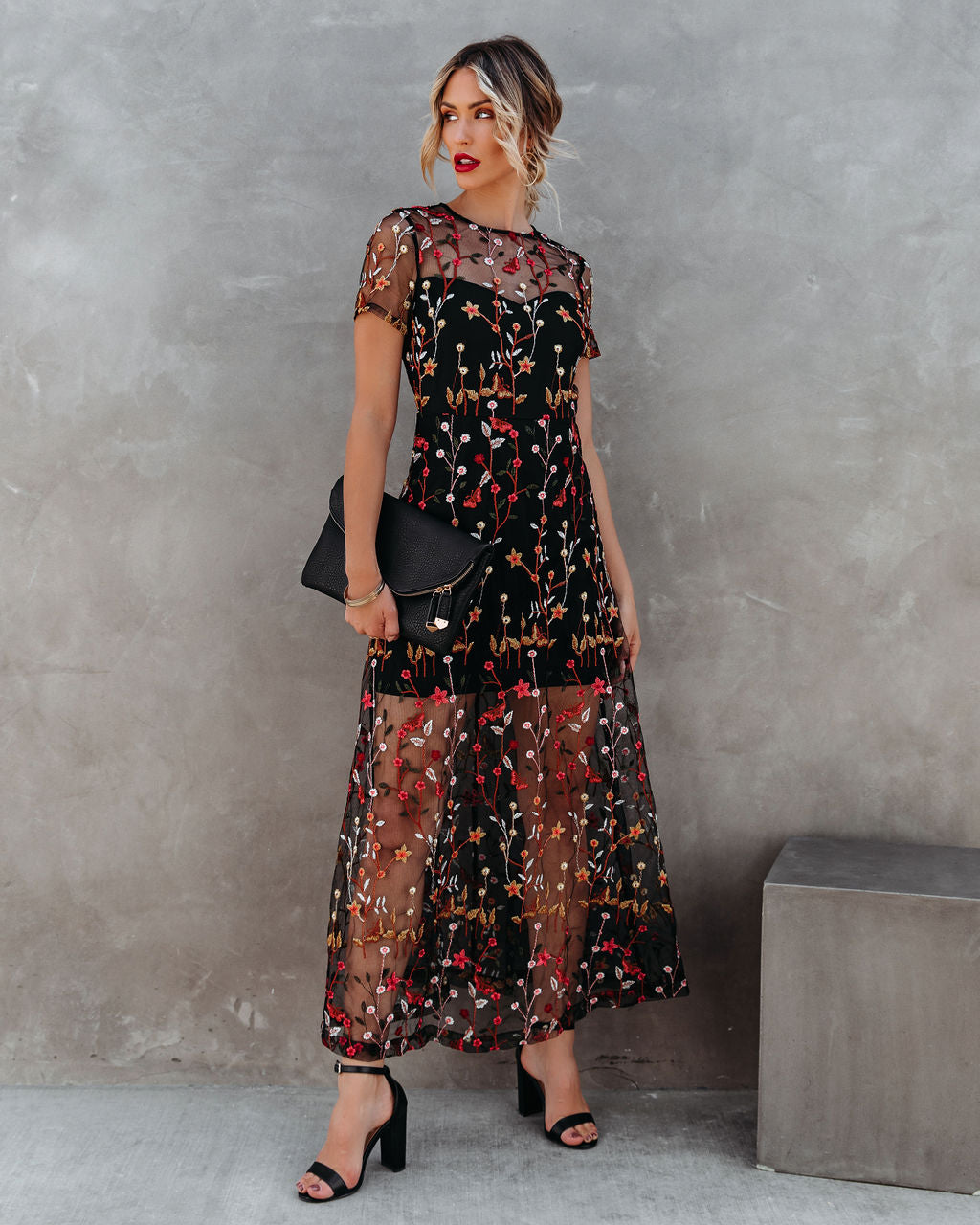 Immeasurable Joy Embroidered Mesh Maxi Dress - Black
