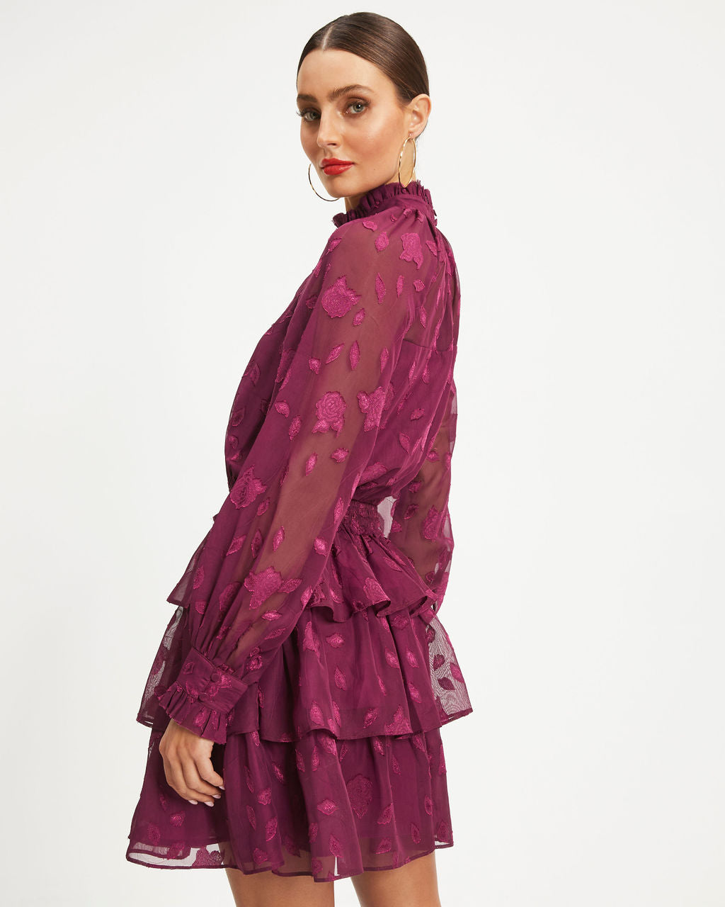 Rubina Tiered Mini Dress - Wine