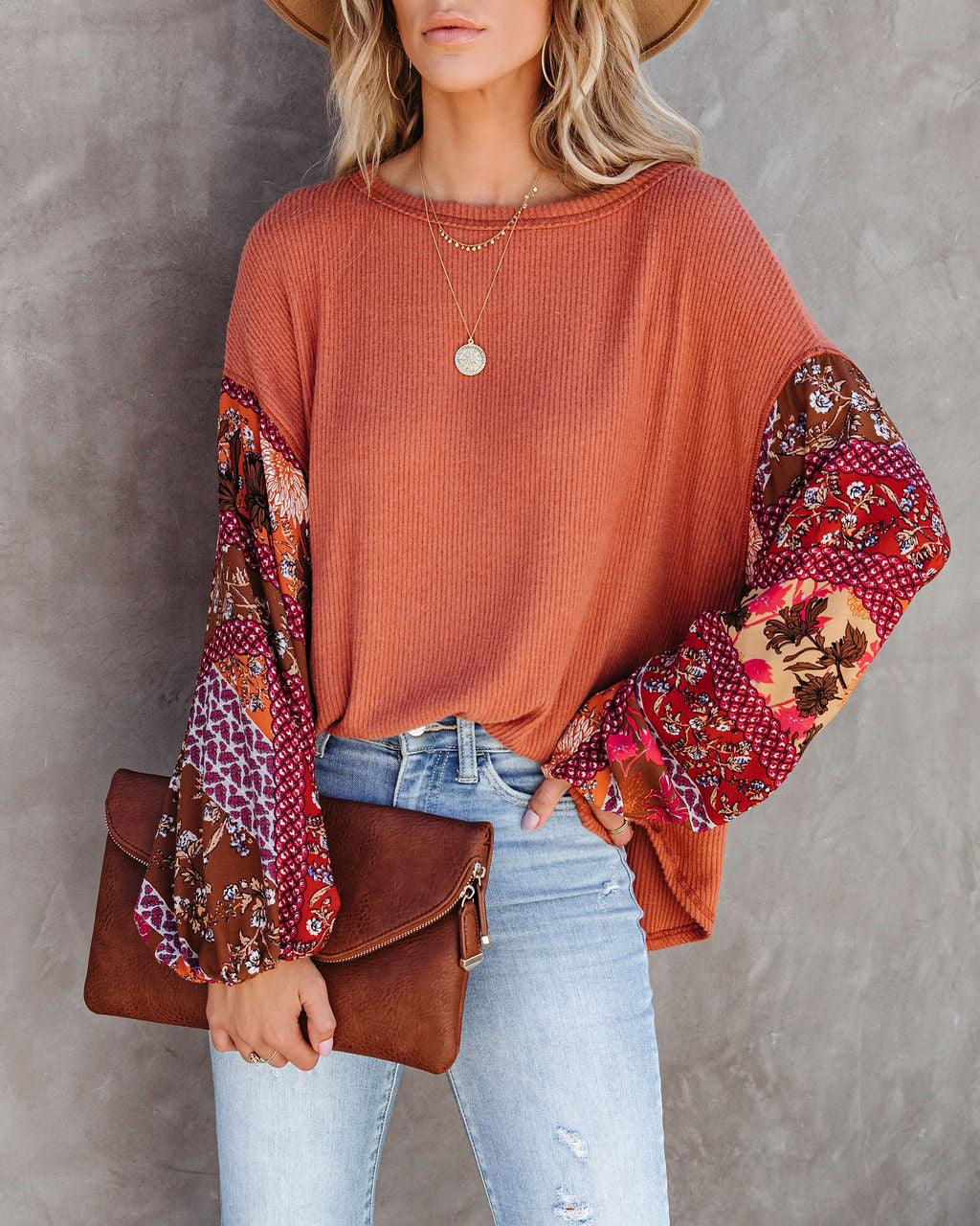 Tanner Ribbed Floral Contrast Top