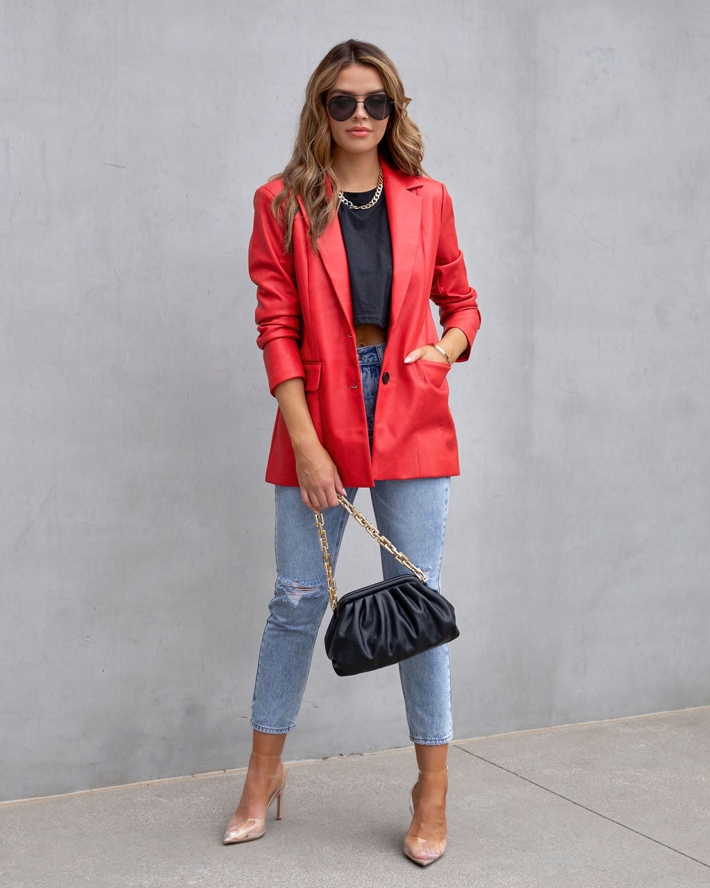 Fashion Affairs Faux Leather Blazer - Cherry - FINAL SALE