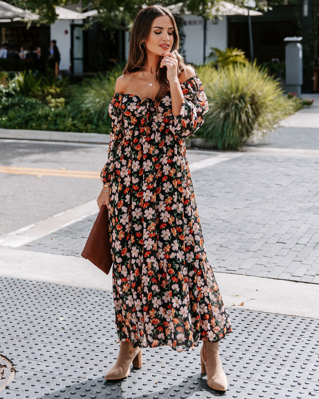 Choose Happiness Floral Chiffon Maxi Dress - Black