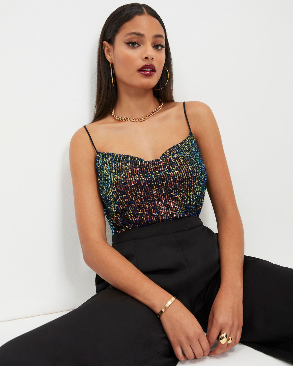 Paparazzi Sequin Cowl Neck Tank Top