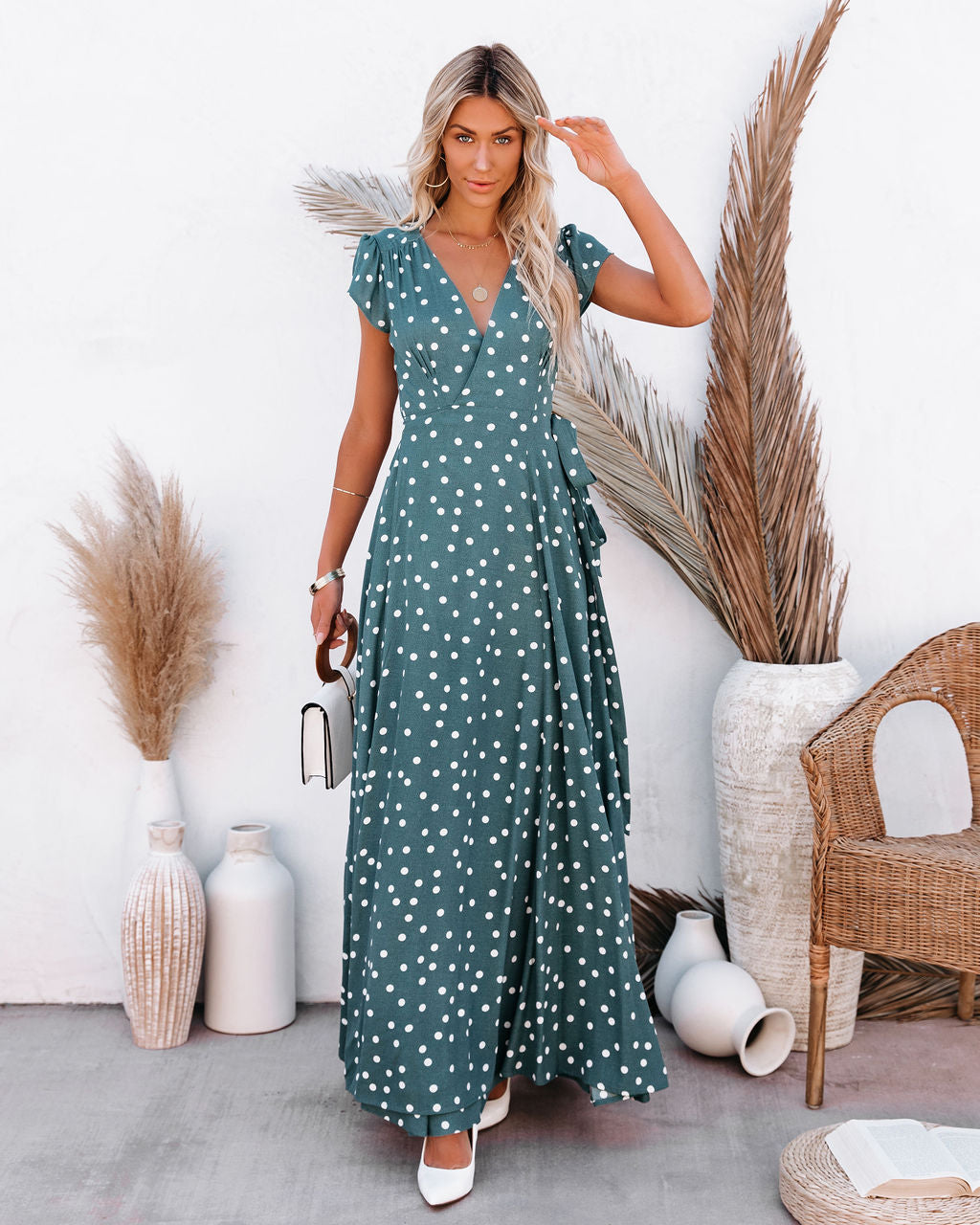 Hit The Spot Wrap Maxi Dress - Teal - SALE