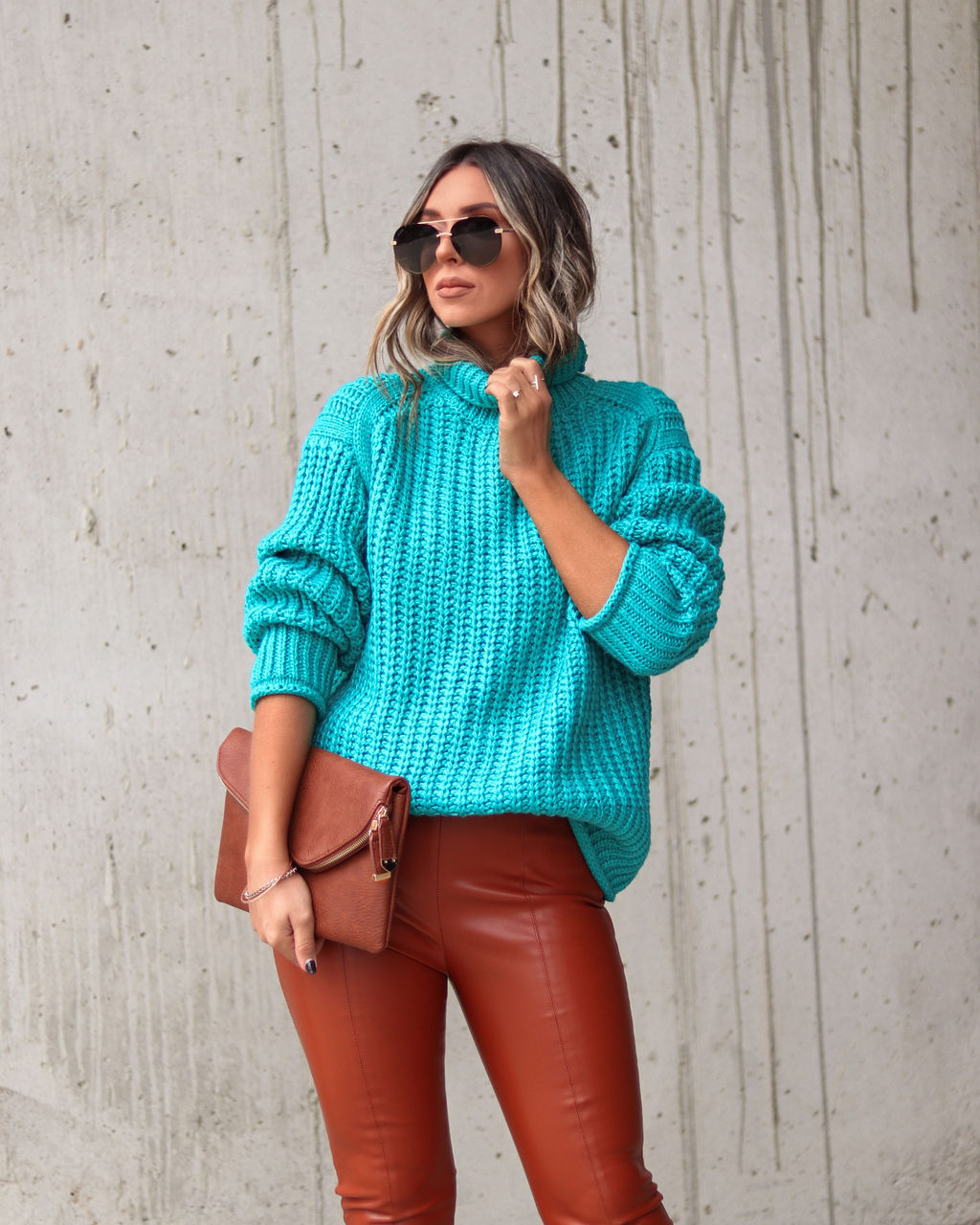 Connie Turtleneck Knit Sweater - Teal