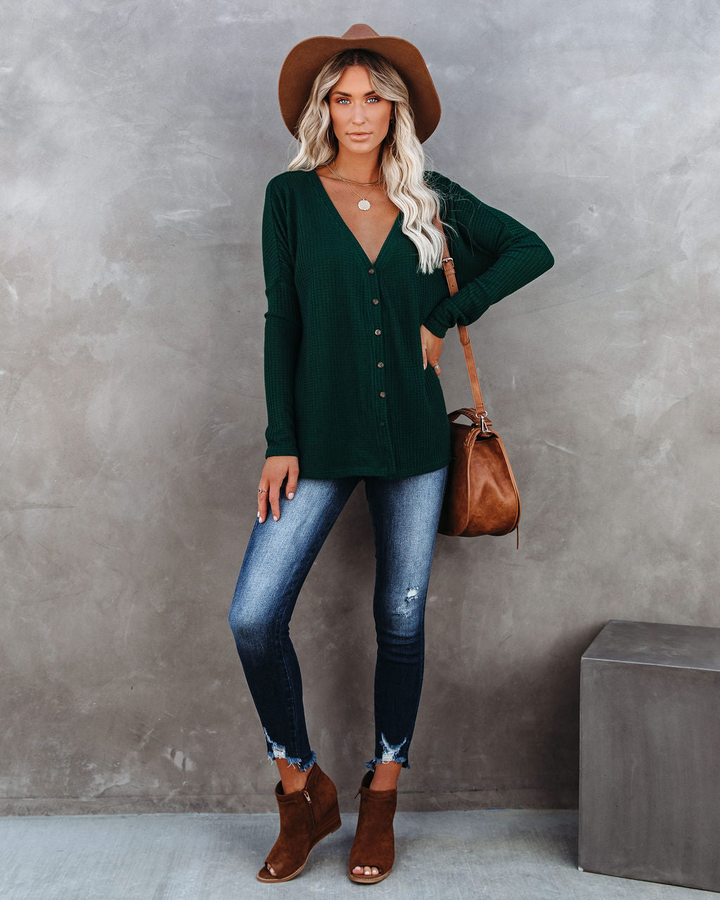 Miriam Button Down Knit Top - Pine