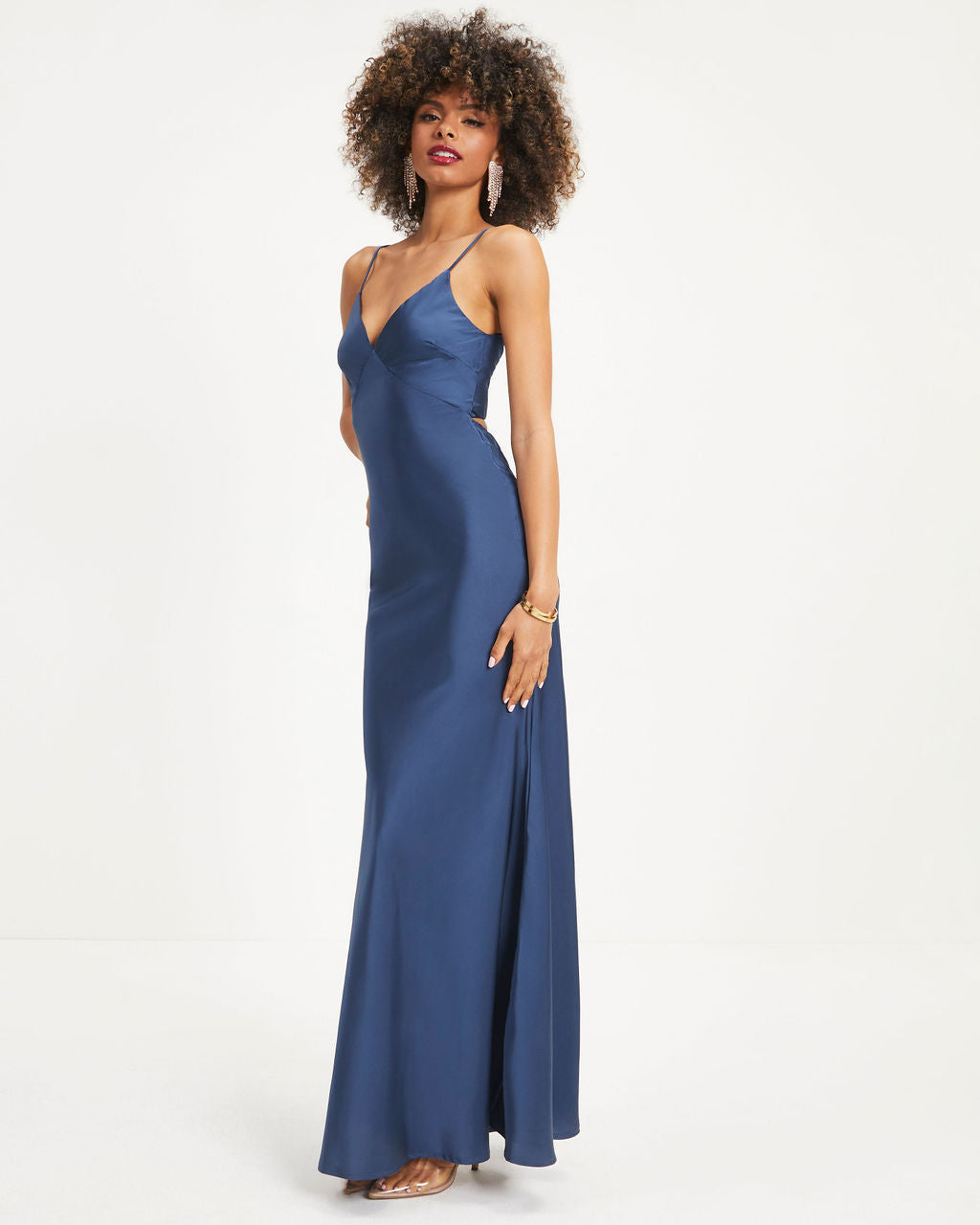 Royal Affair Satin Cutout Back Maxi Dress - Navy