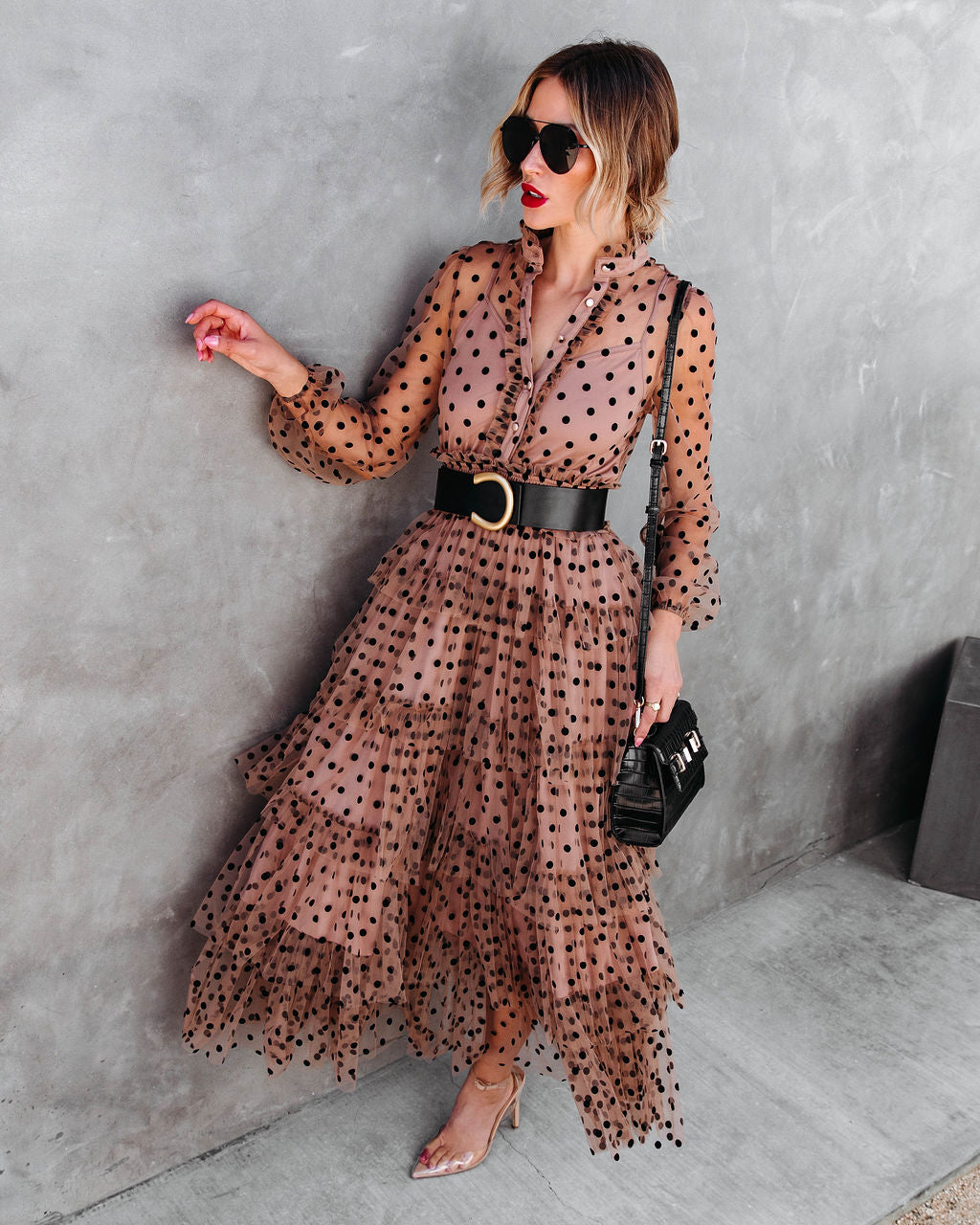 PREORDER - Ella Polka Dot Tiered Tulle Maxi Dress