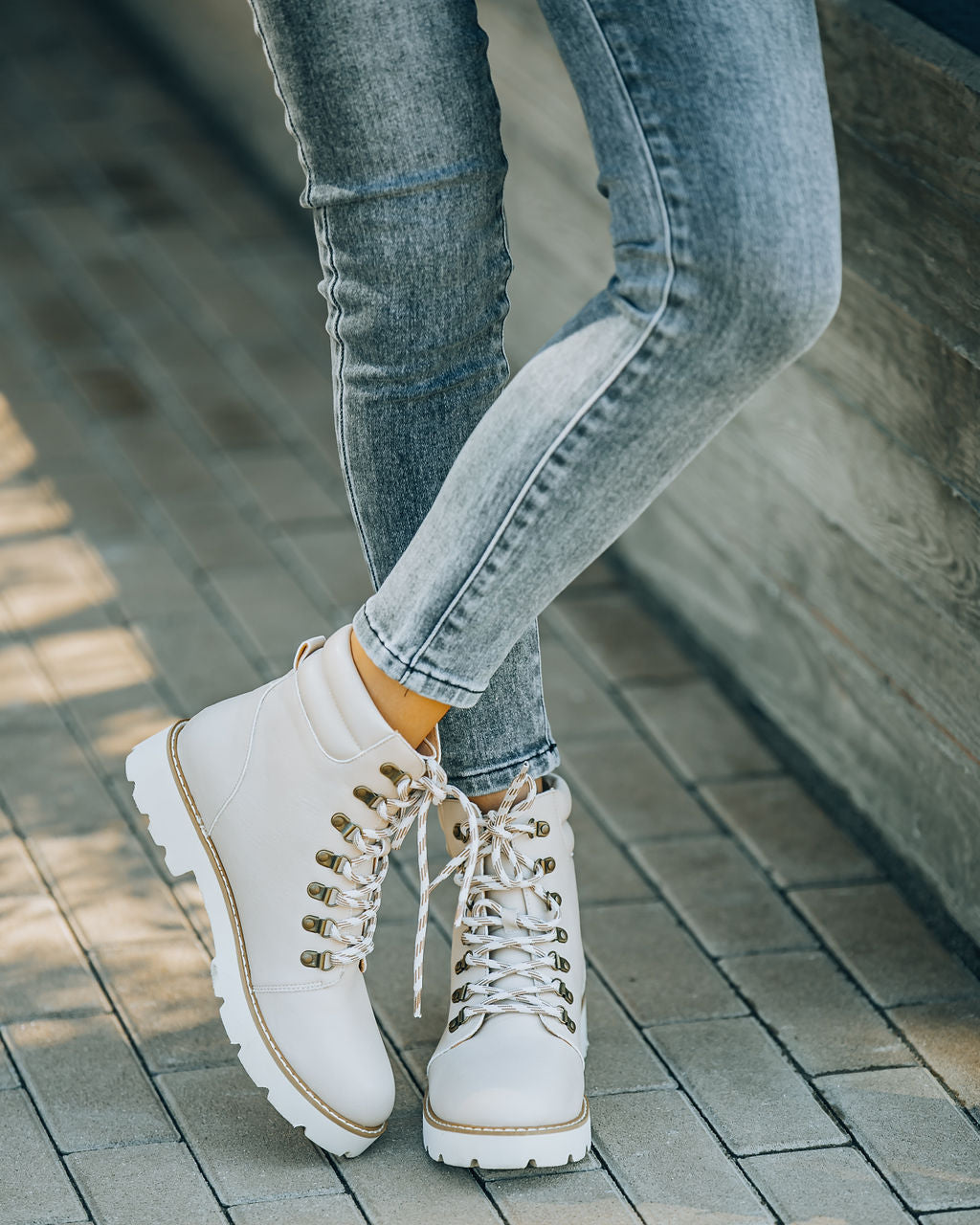 Kinsley Faux Leather Lace Up Boot - Beige