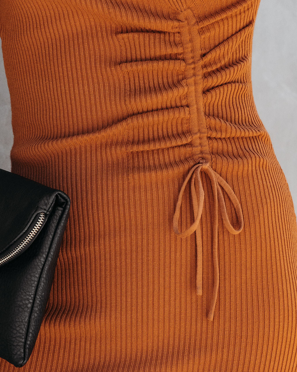 Anita Ribbed Ruched Midi Dress - Camel