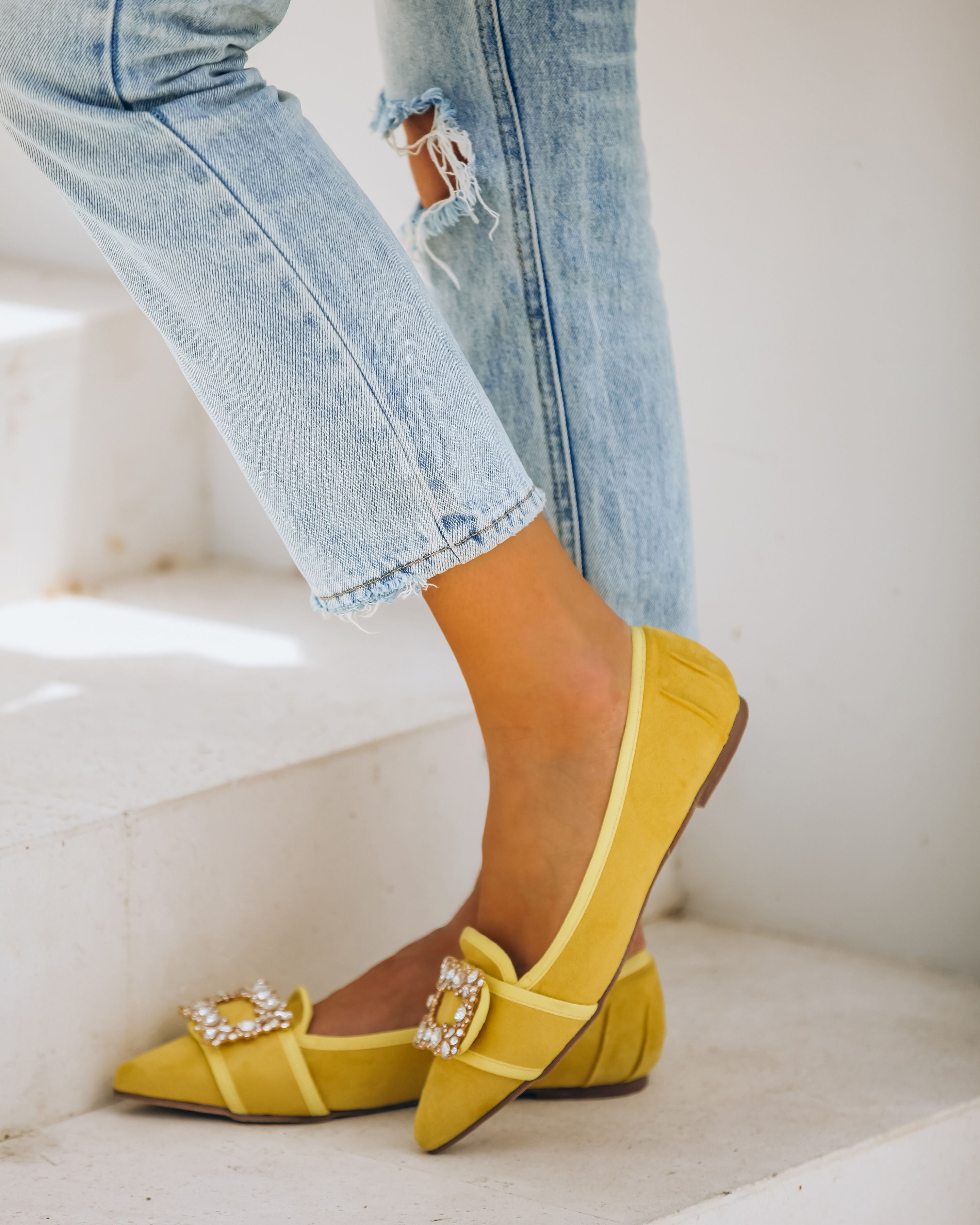 Vanderpump Embellished Faux Suede Flats - Yellow