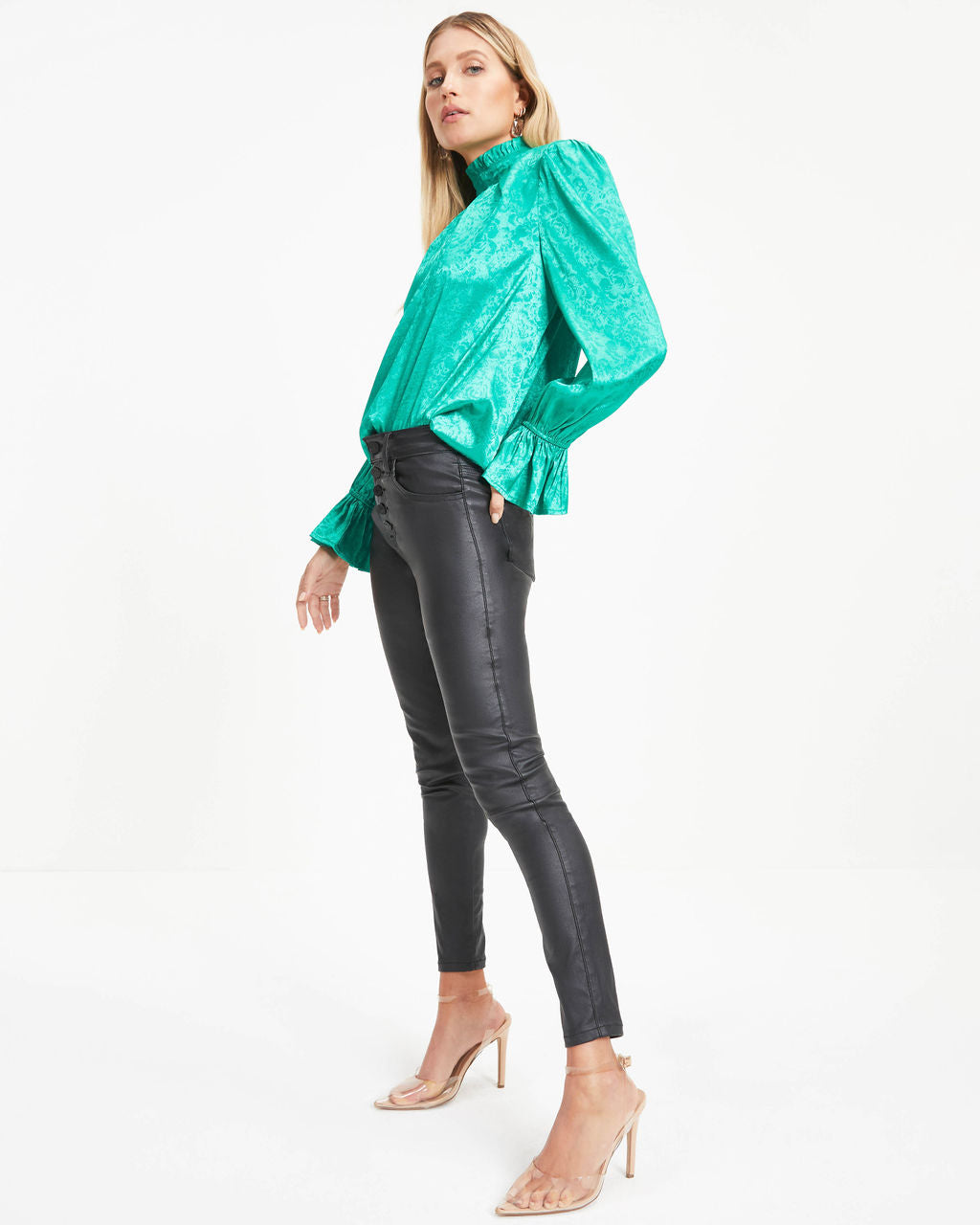 Counting Blessings Floral Mock Neck Ruffle Top - Emerald
