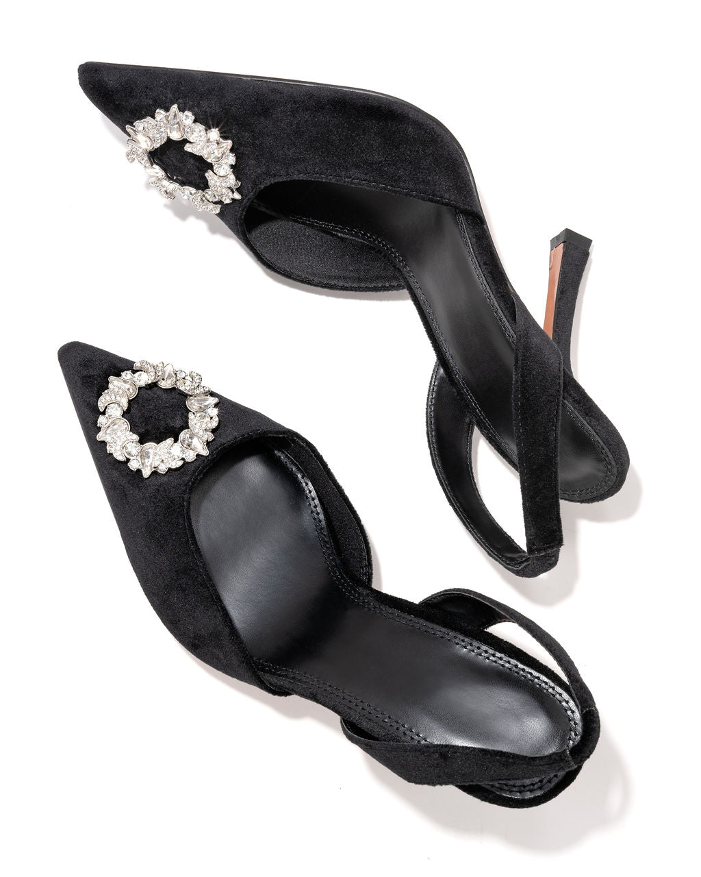 Madison Velvet Embellished Slingback Heel - Black